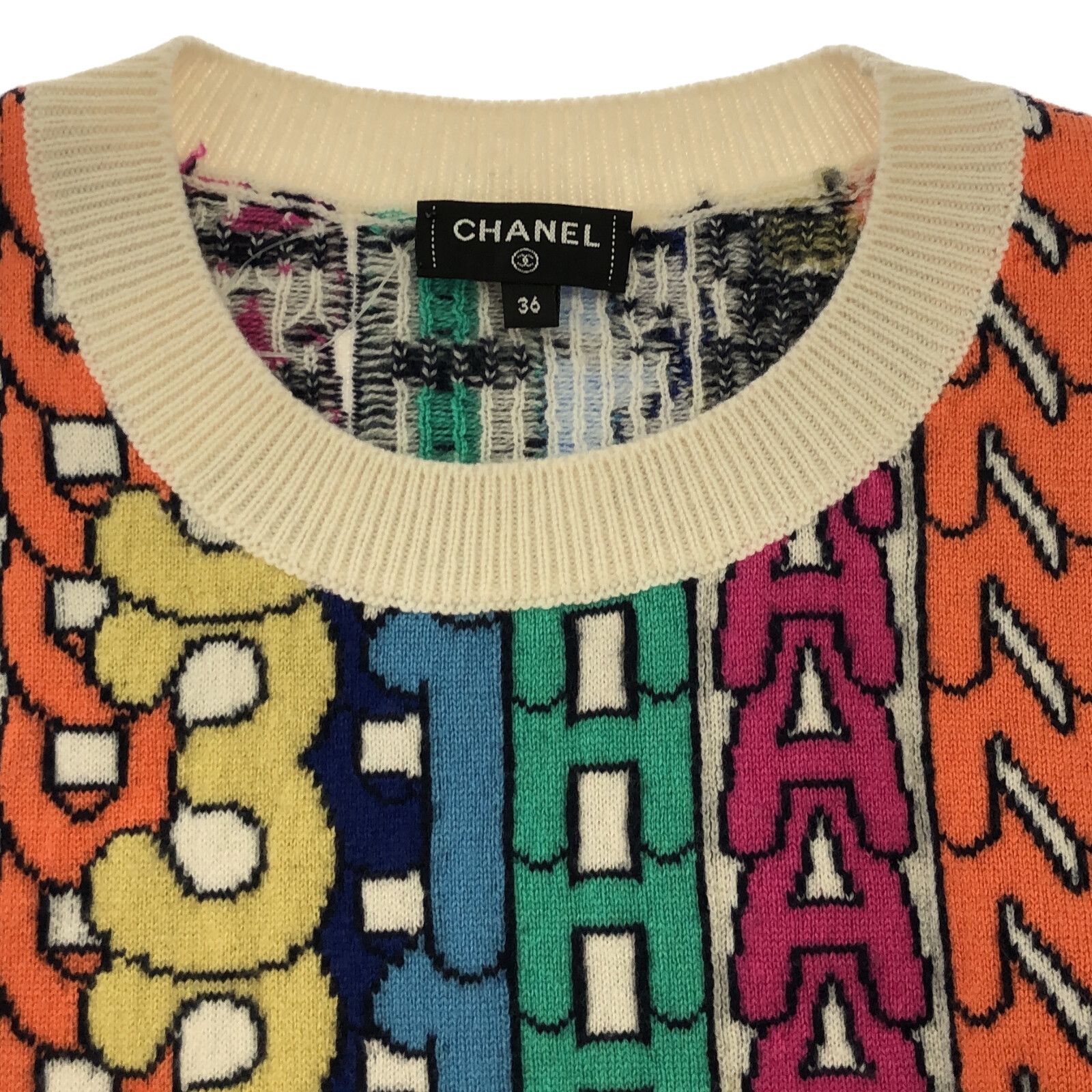 Chanel Multicolor Cashmere Logo Print Sweater Knit 36