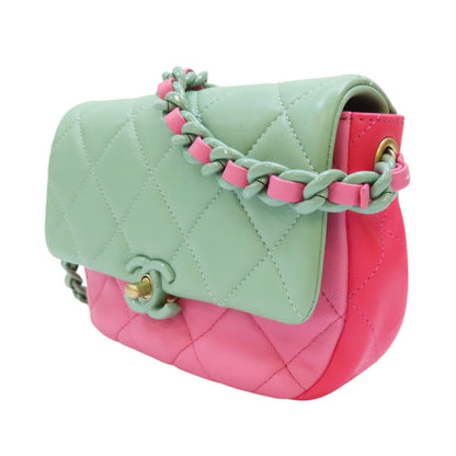 Chanel Tri-color Mini Flap Shoulder Bag Green Pink Multicolor Calfskin