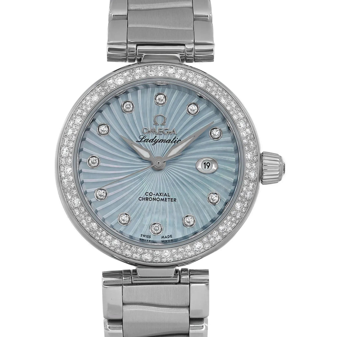 Omega De Ville Ladymatic Blue MOP Diamond Dial Ladies Watch 425.35.34.20.57.002