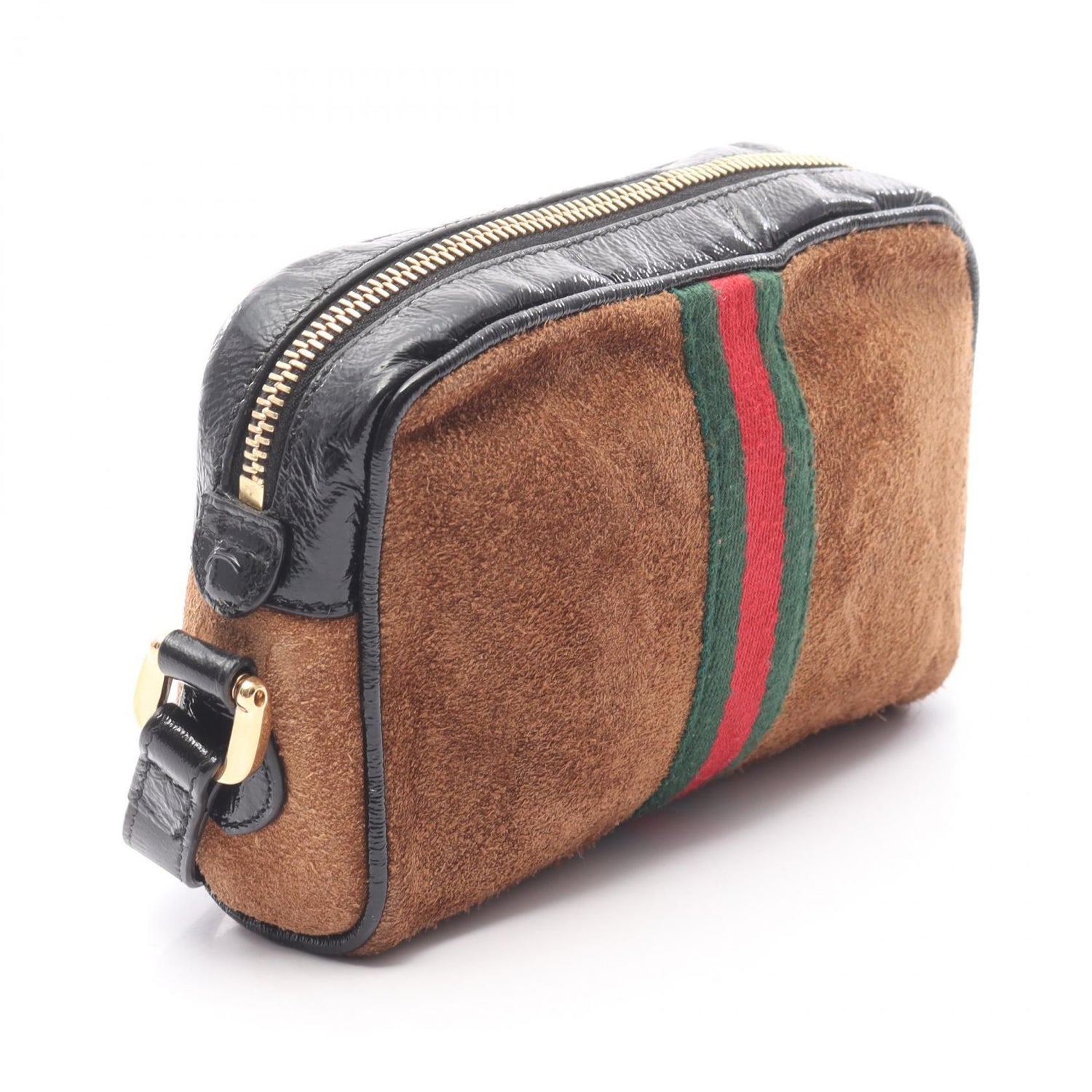 Gucci Ophidia Sherry Line Shoulder Bag Brown Black Multicolor Suede Patent Leather 573321