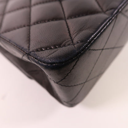 Chanel Black Sheepskin Leather Classic 25 Silver Crosshair Shoulder Bag Lambskin (sheep Leather) A