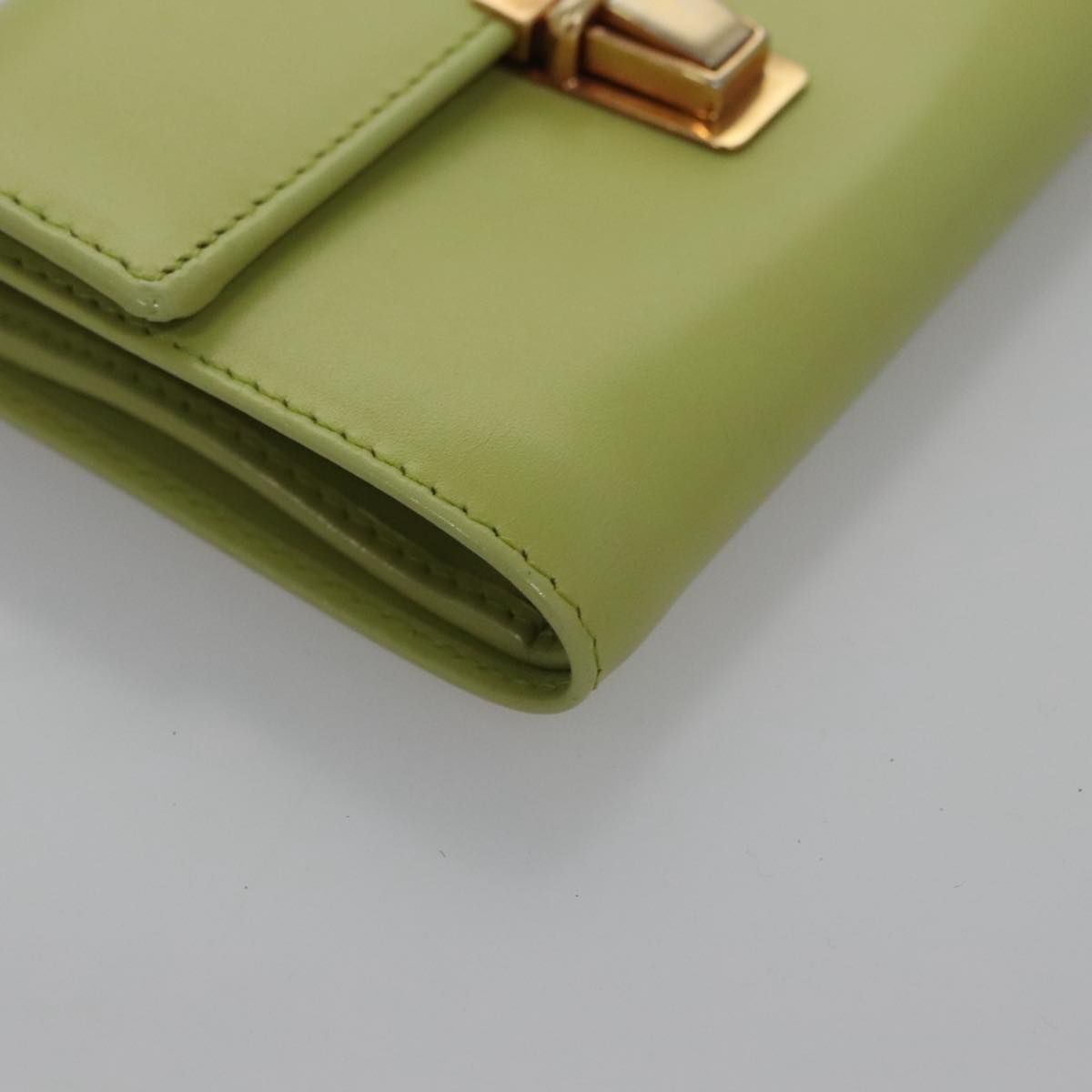 Prada Wallet Leather Green Gold Auth