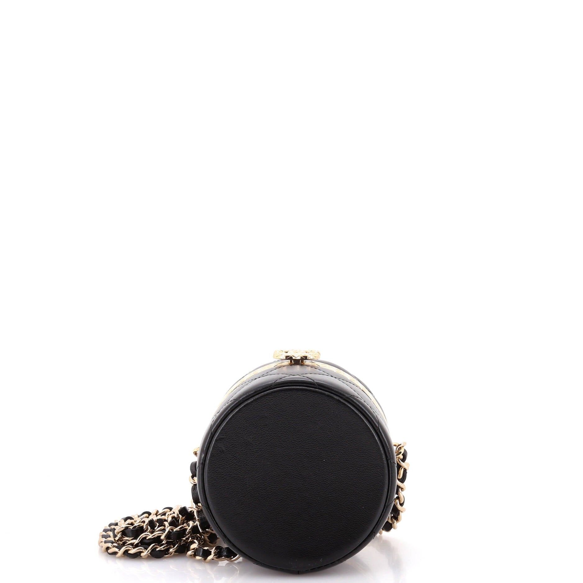 Chanel Lock Frame Round Vanity Case With Chain Quilted Lambskin Mini