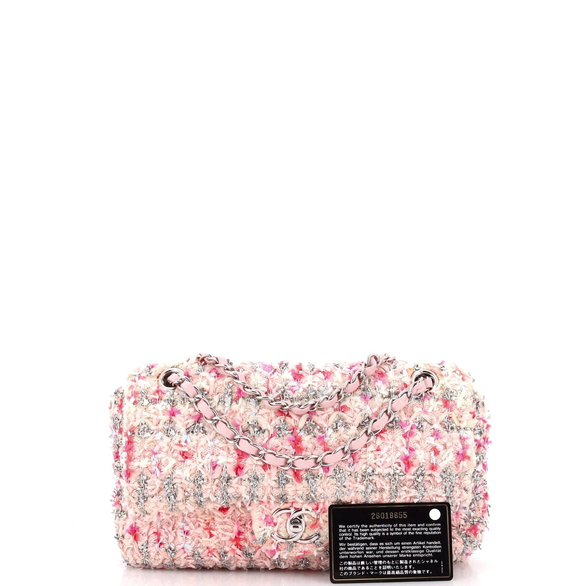 Chanel Classic Double Flap Bag Quilted Tweed And Ribbon Medium