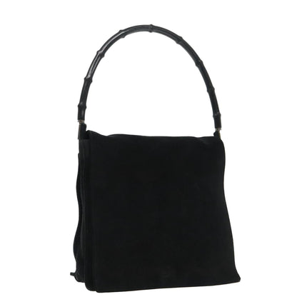 Gucci Bamboo Shoulder Bag Suede Black Silver 001 3243 Auth