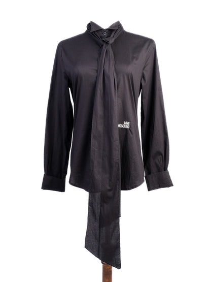 Excellent Love Moschino Black Cotton Long Sleeve Shirt with Tie
