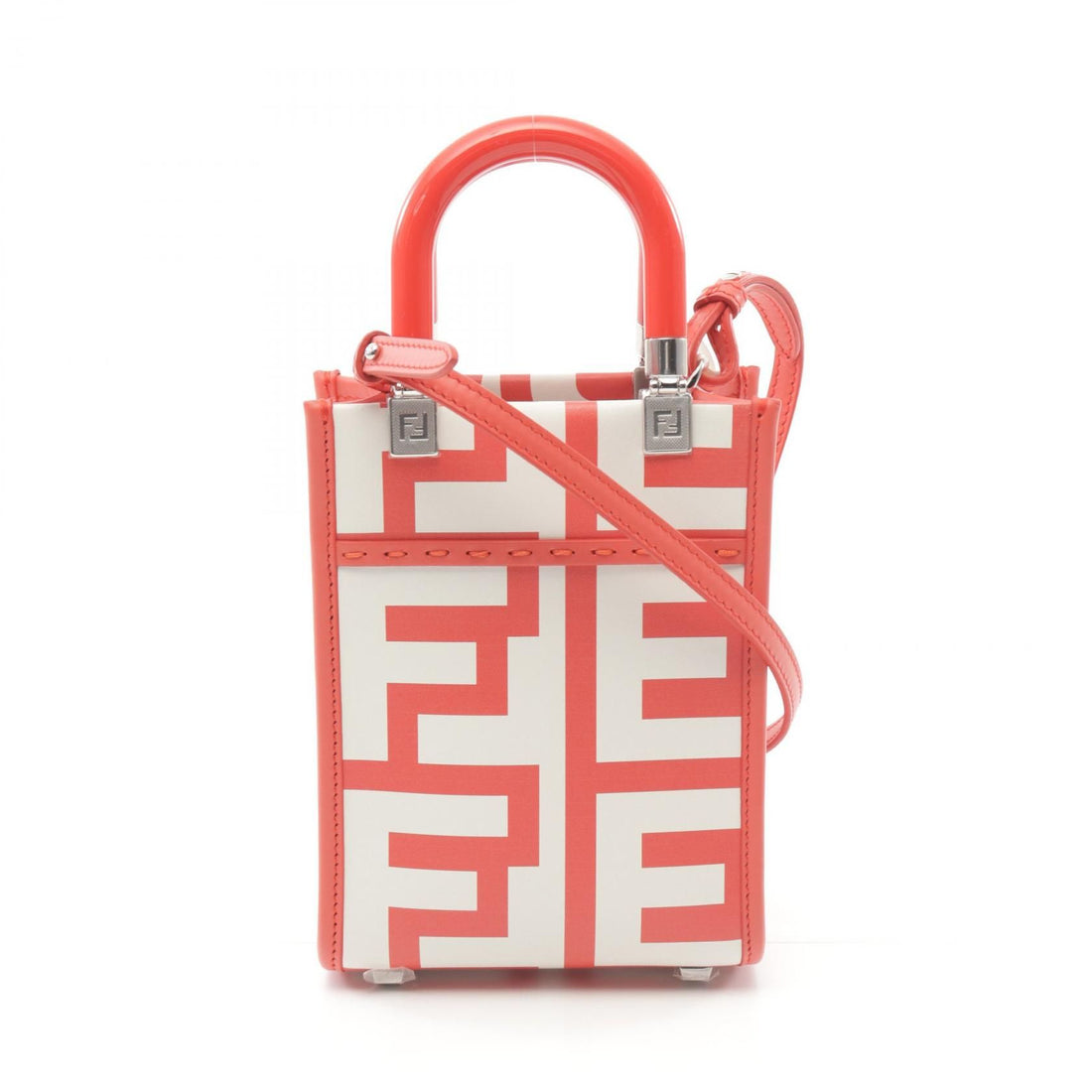 Fendi Sunshine Shopper Mini Handbag Red White Leather 8bs 051