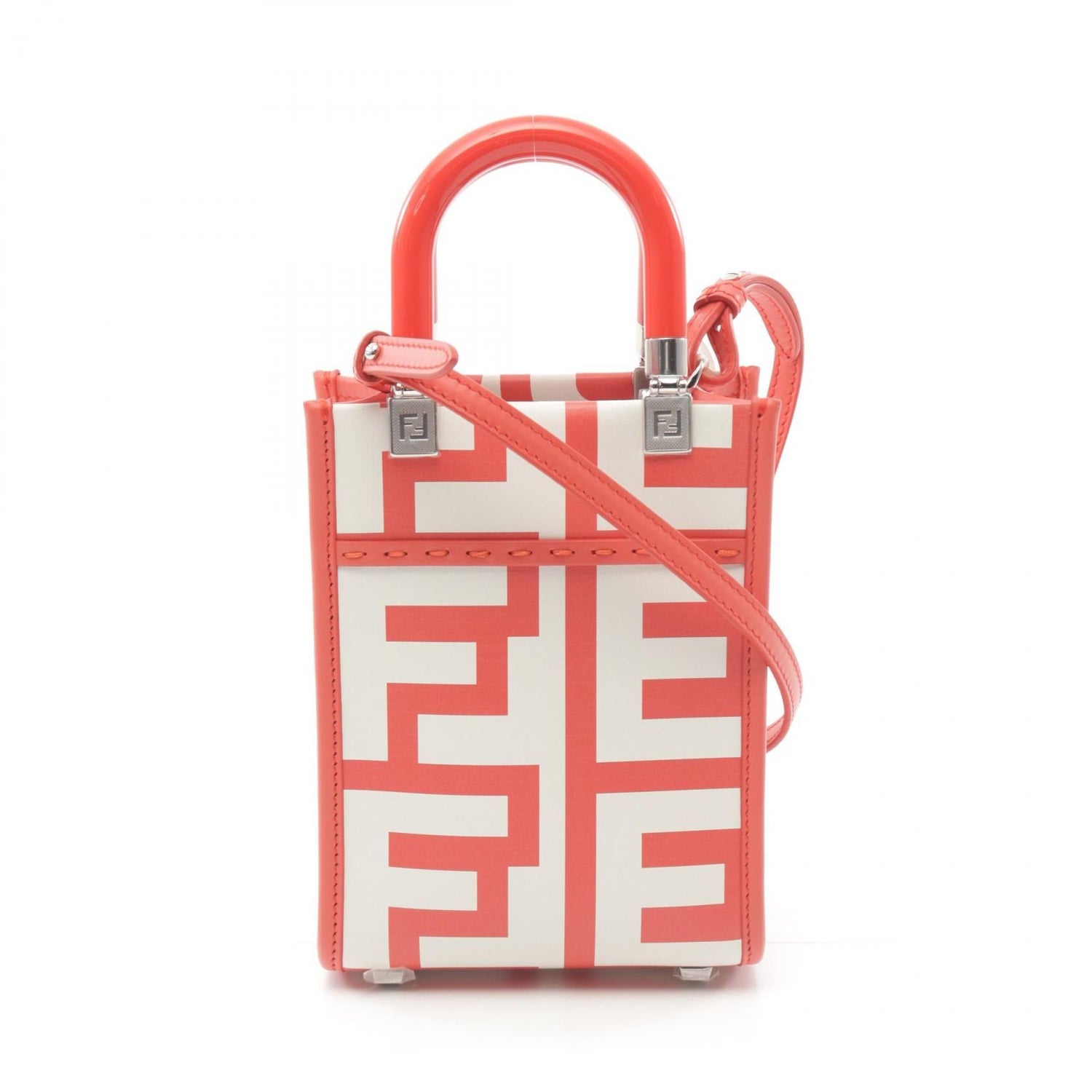 Fendi Sunshine Shopper Mini Handbag Red White Leather 8bs 051