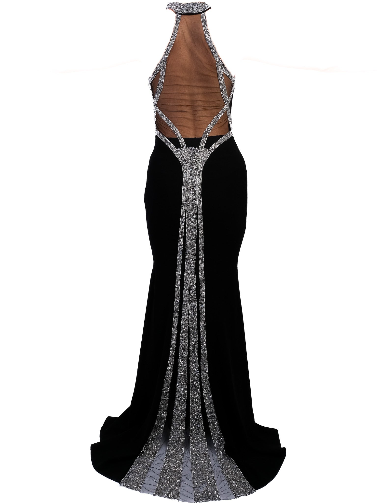 Tarik Ediz Black Silk Evening Gown Size M with Embellishments