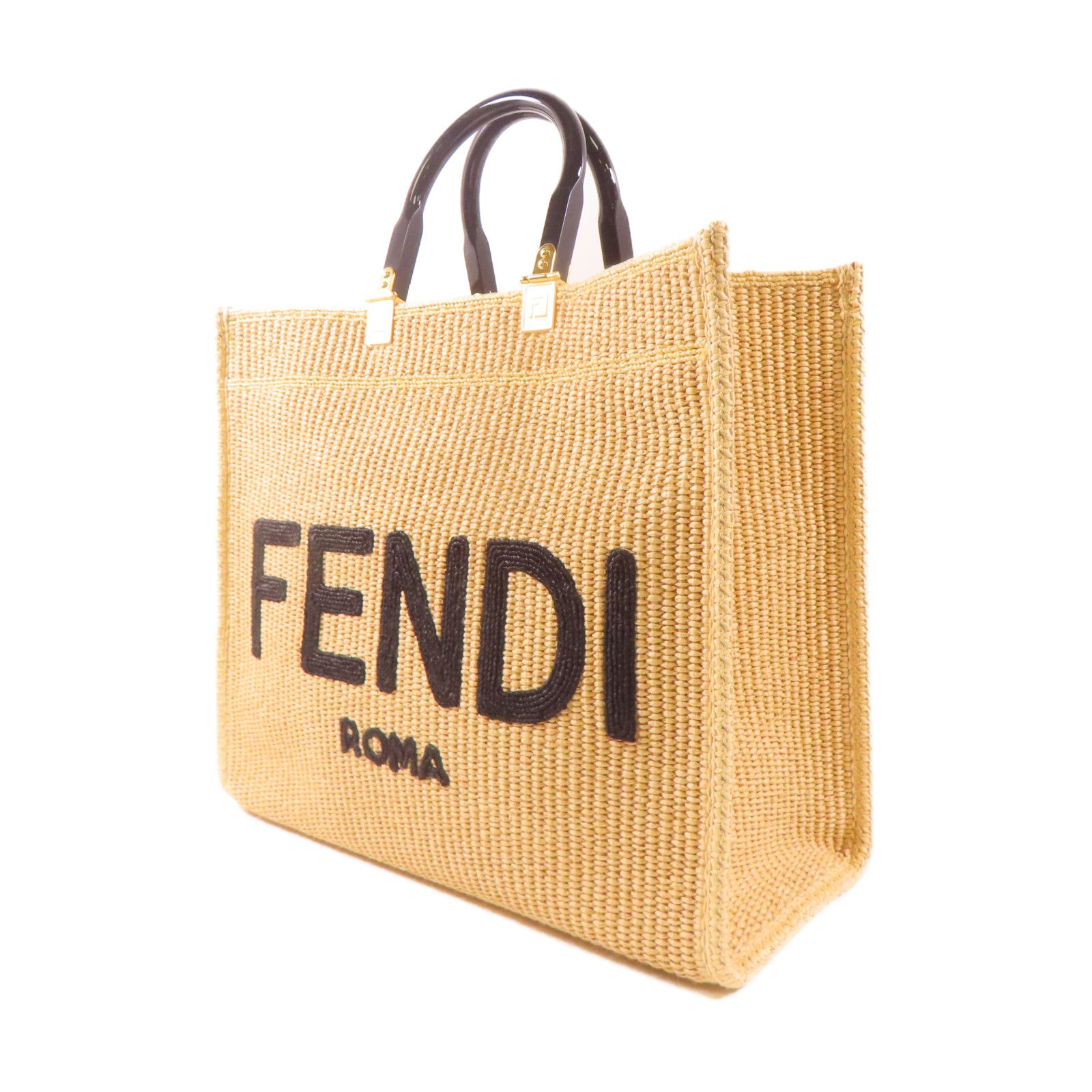 Fendi Woven Straw Sunshine Medium Tote Hand-sewn Shoulder Bag Light Brown 2way Shoulder Bag Beige Other Woven St