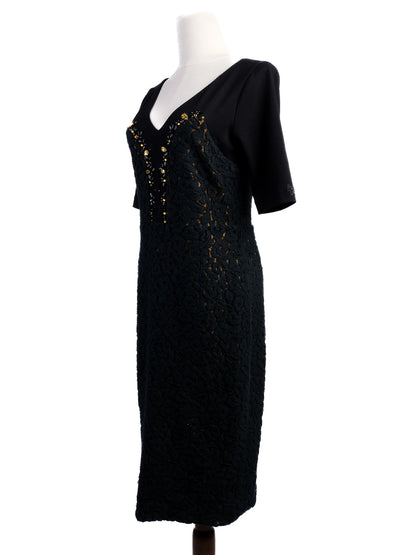 Excellent VDP Black Wool Dress Size L with Embellishments