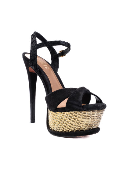 Excellent Schutz Black Leather High-Heeled Platform Shoes Size 36