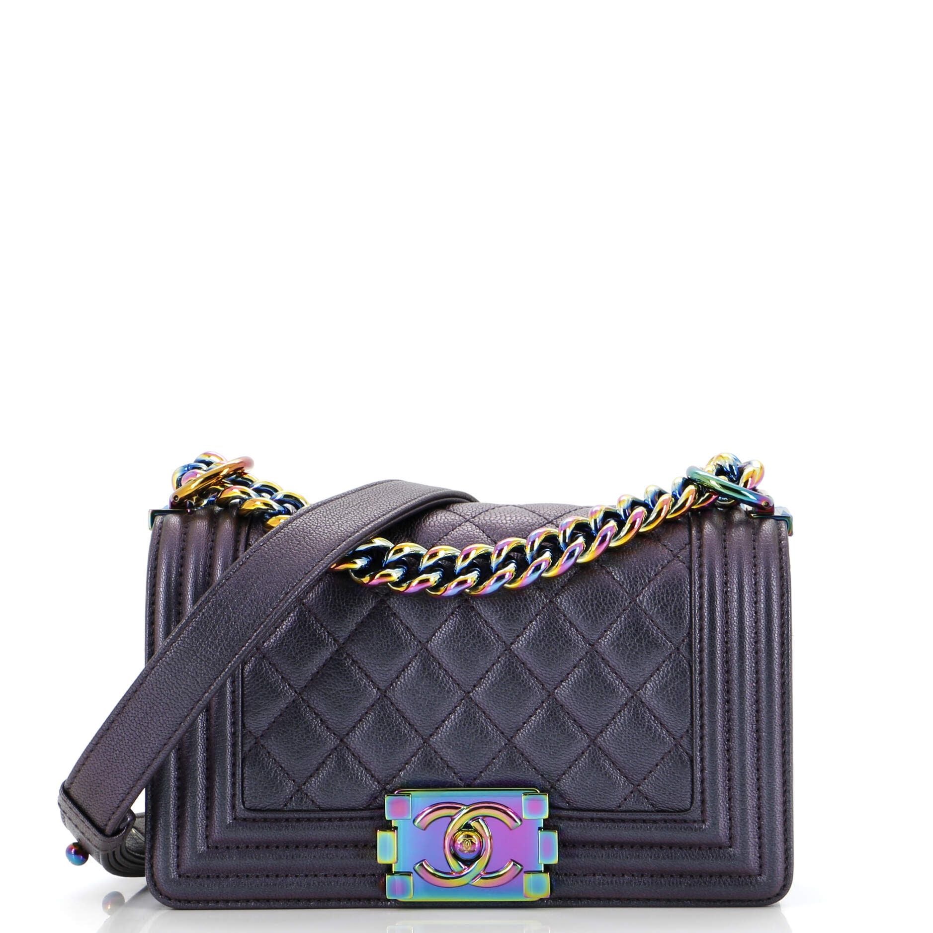Chanel Boy Flap Bag Quilted Iridescent Goatskin Small