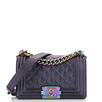 Chanel Boy Flap Bag Quilted Iridescent Goatskin Small