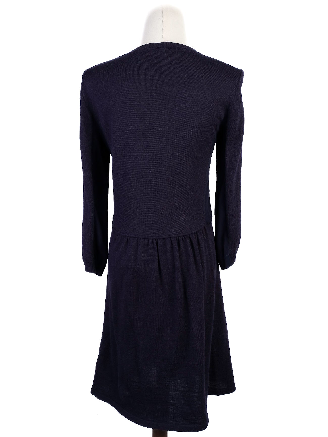 Excellent MaxCo Blue Wool Dress Size S Long Sleeve Gathered Waist