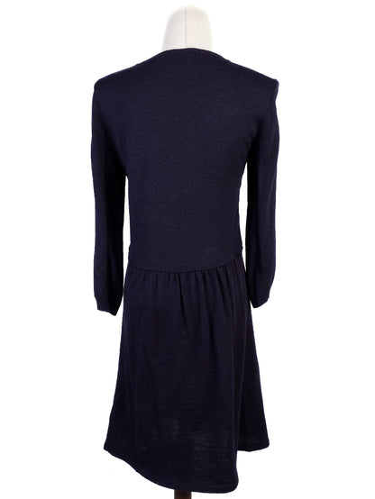 Excellent MaxCo Blue Wool Dress Size S Long Sleeve Gathered Waist