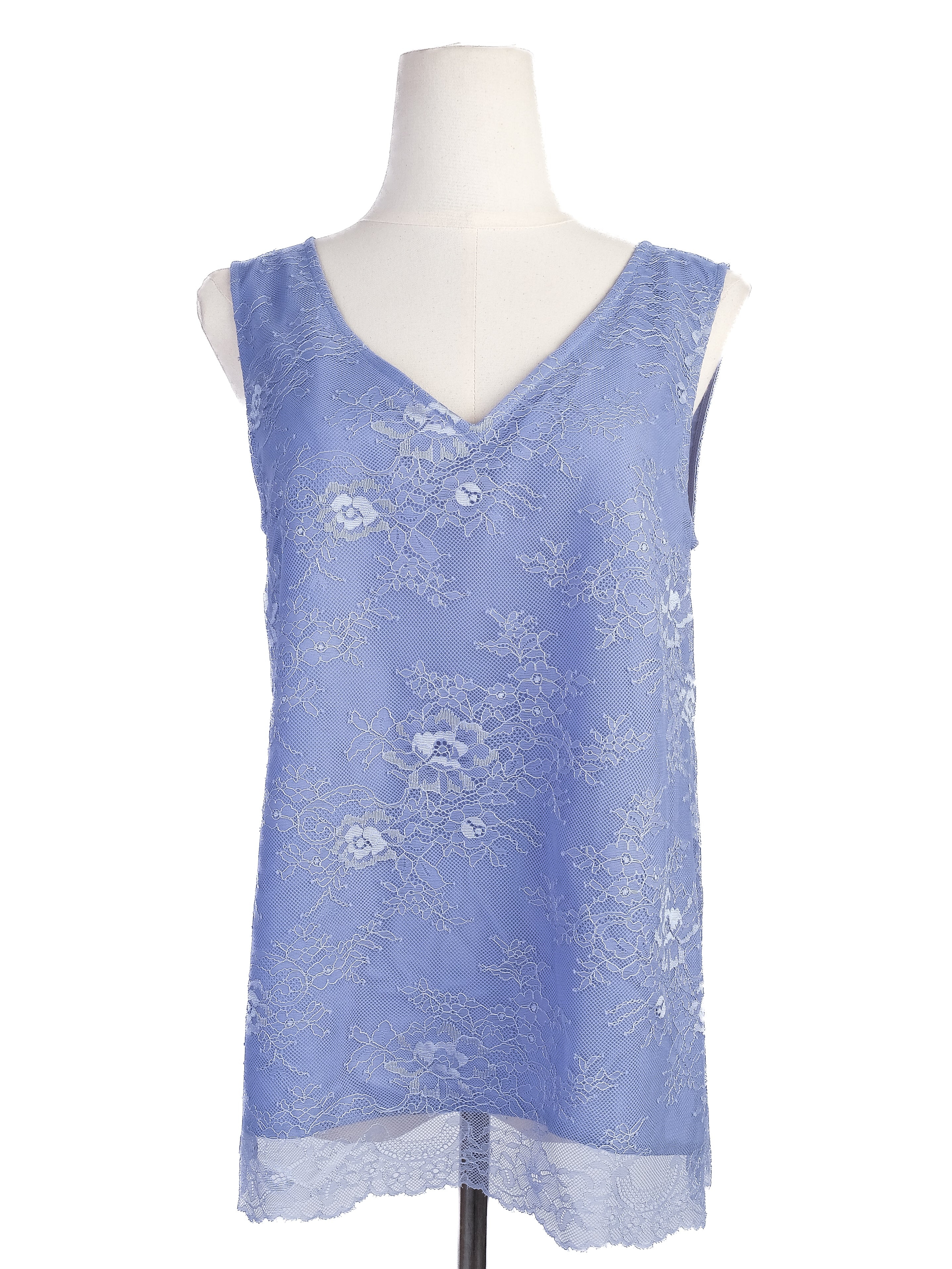 Excellent TWINSET Sleeveless Blue Lace Top Size S Floral V-Neck