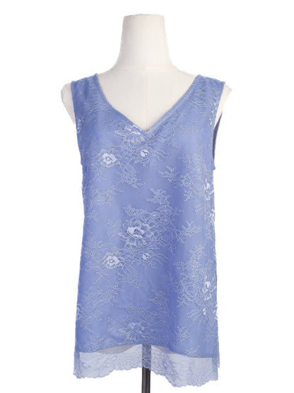 Excellent TWINSET Sleeveless Blue Lace Top Size S Floral V-Neck