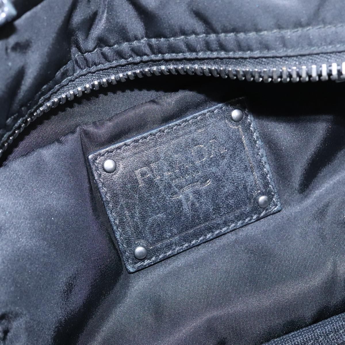 Prada Hand Bag Nylon Navy Silver Auth