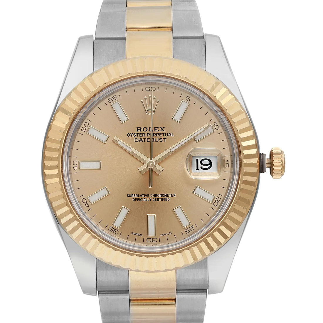 Rolex Datejust II 18K Yellow Gold Steel Champagne Dial Mens Watch 116333