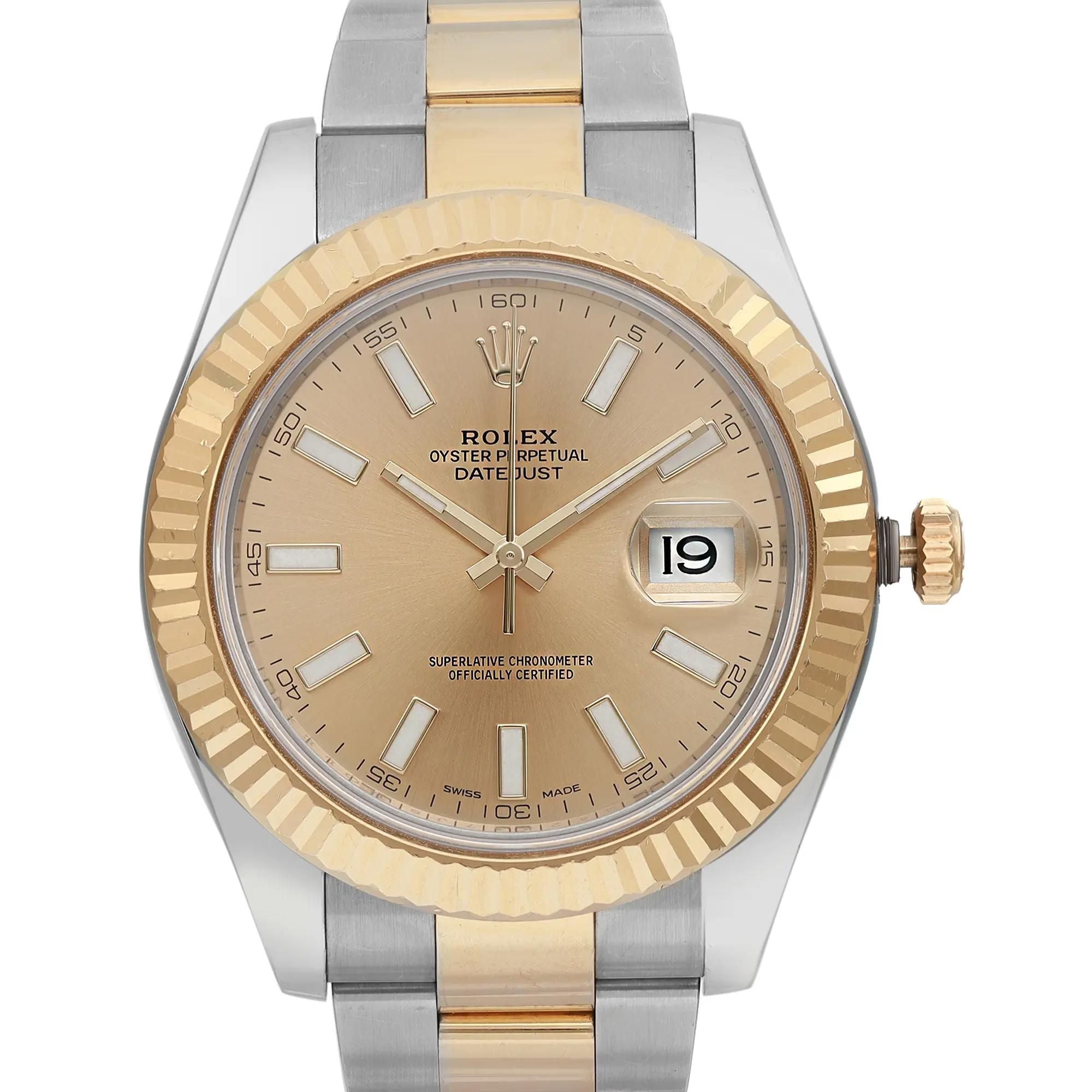 Rolex Datejust II 18K Yellow Gold Steel Champagne Dial Mens Watch 116333