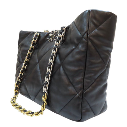 Chanel 19 Shopping Tote Bag Black Quilted Lambskin As 3660