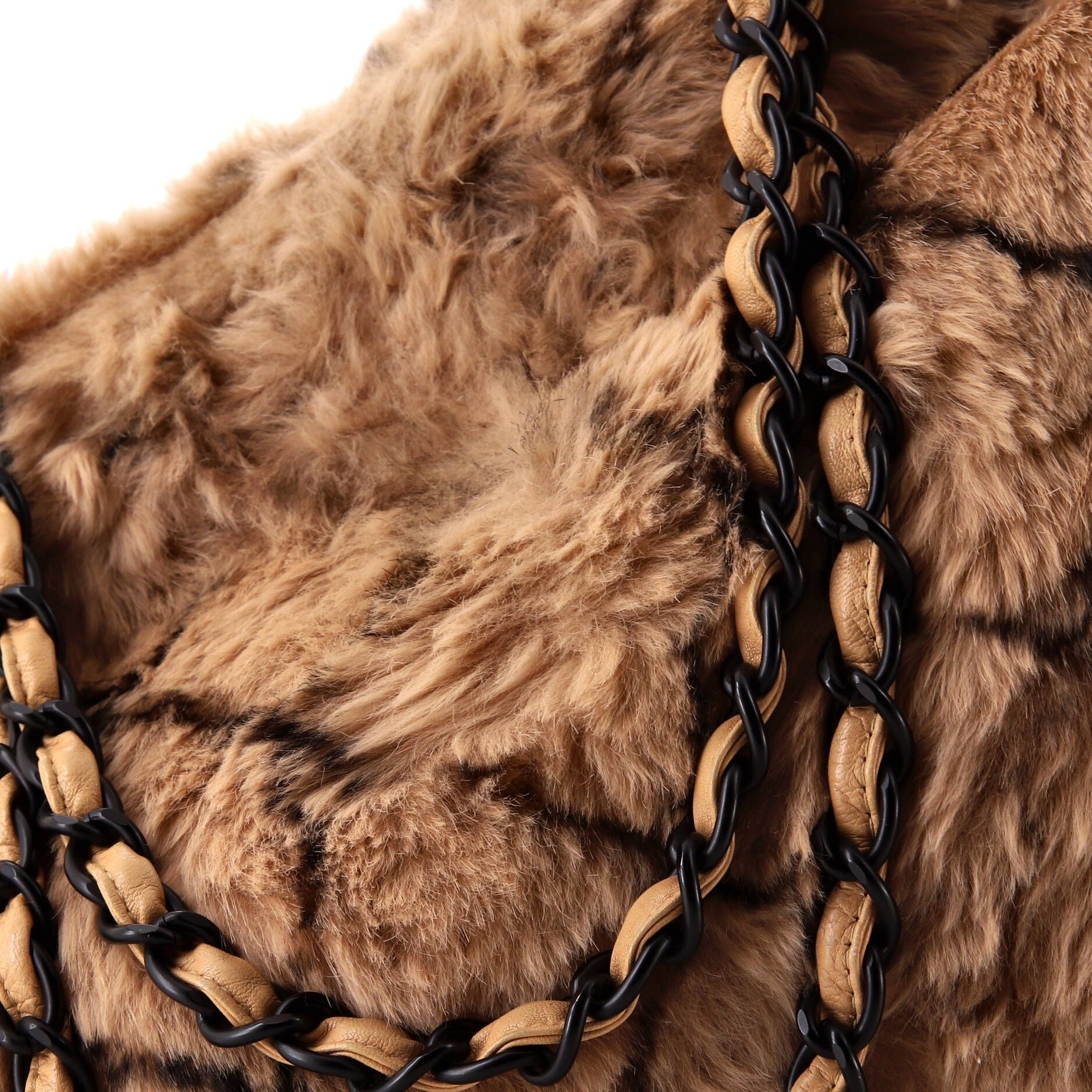 Chanel Vintage Cc Chain Tote Printed Lapin Fur Medium