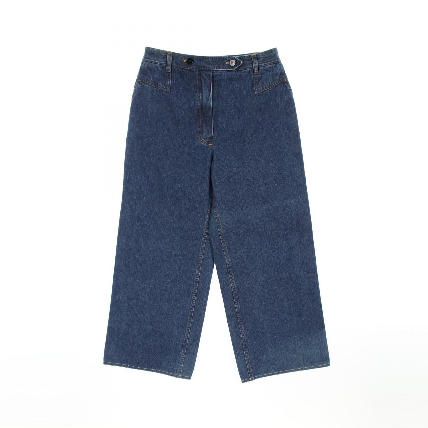 Chanel Blue Coco Mark Button Denim Pants Cotton P 12507v 07228