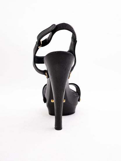 Perfect Lesilla Black Leather High-Heeled Platform Sandal Size 37.5