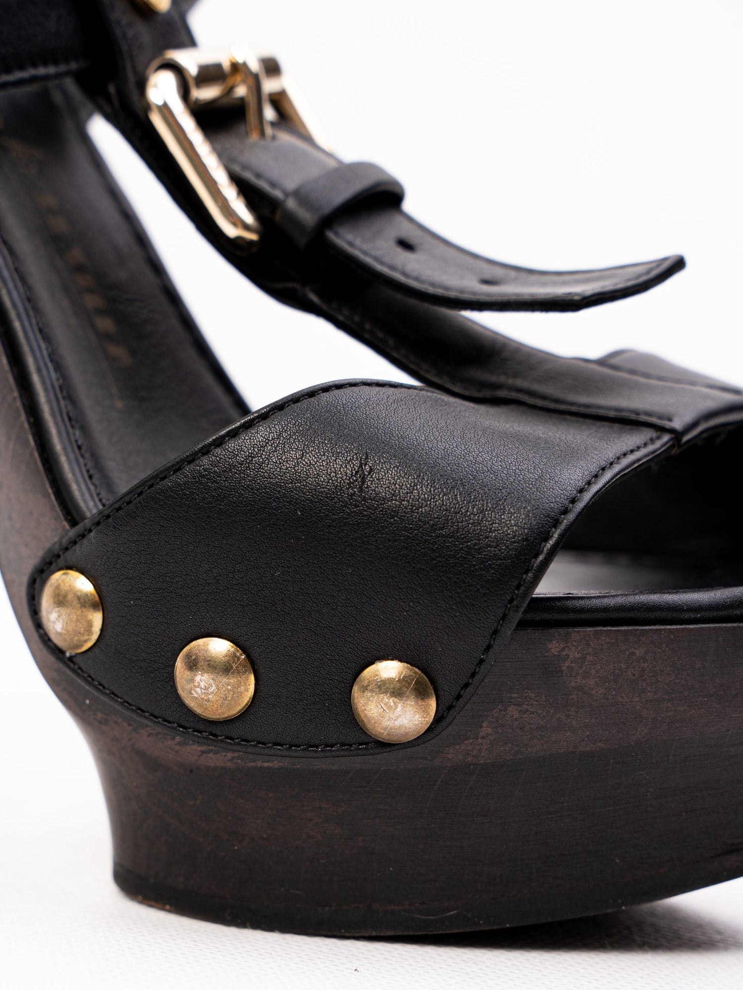 Perfect Lesilla Black Leather High-Heeled Platform Sandal Size 37.5