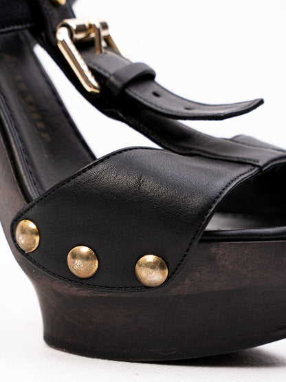 Perfect Lesilla Black Leather High-Heeled Platform Sandal Size 37.5