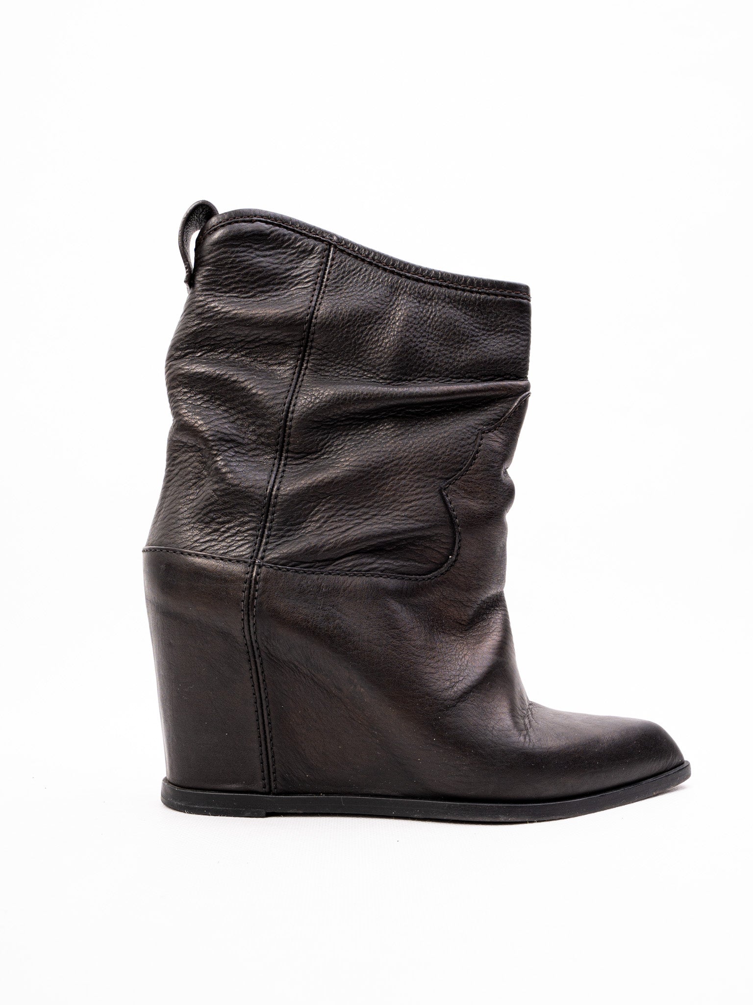 Excellent Gianmarco Lorenzi Black Leather Wedge Ankle Boots