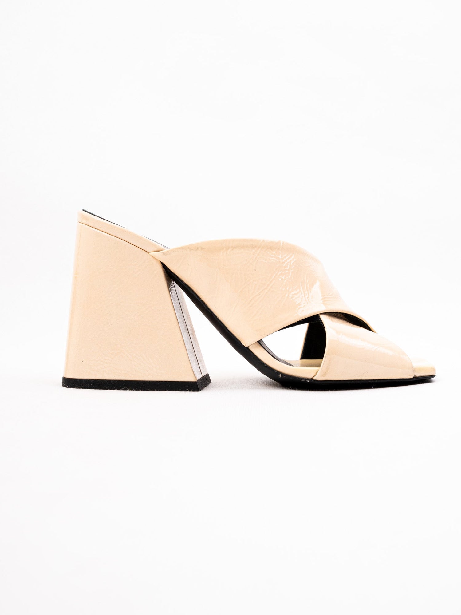 Excellent R&amp;Renzi White Leather Mules with High Block Heel