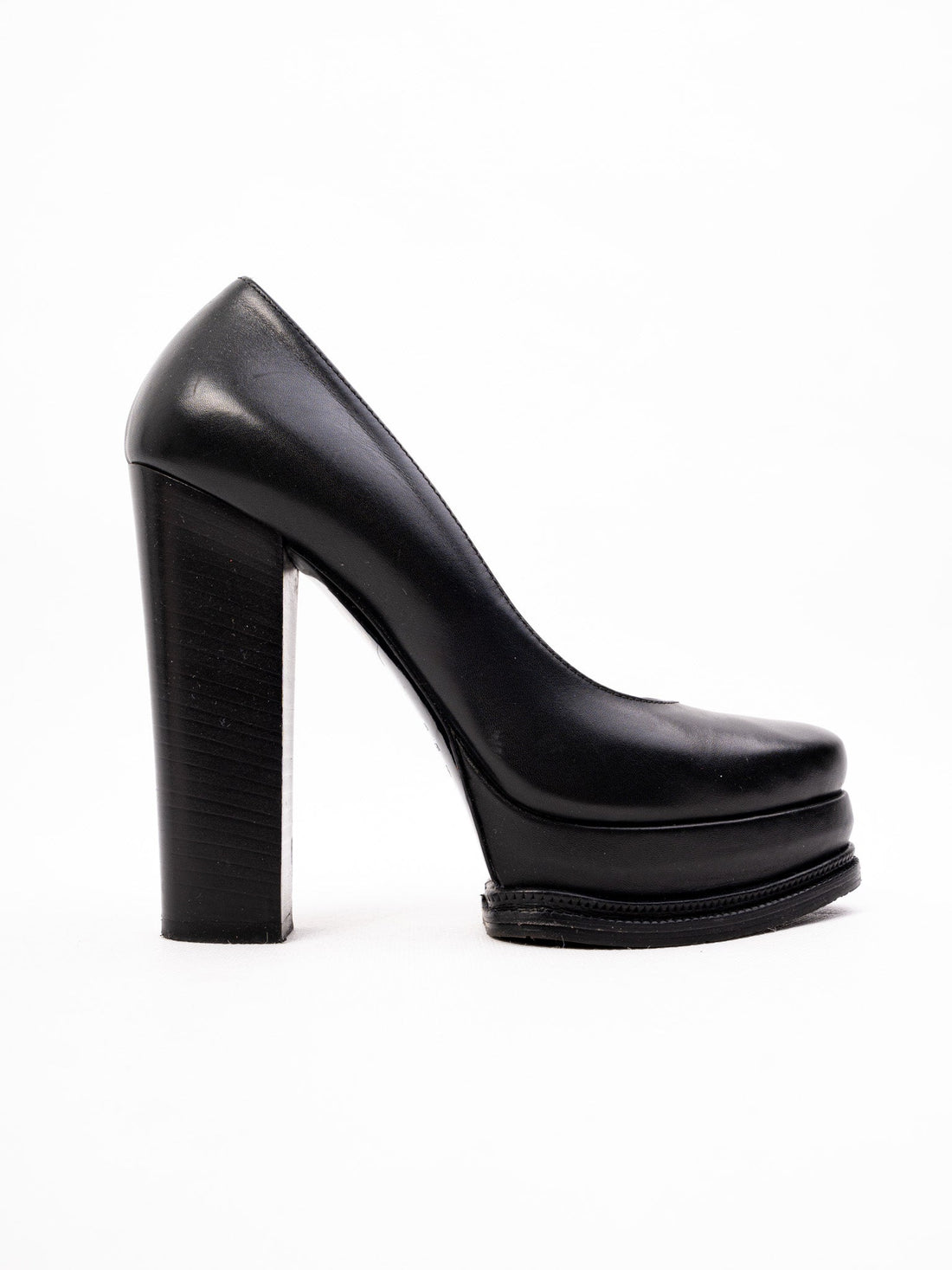 Perfect R&amp;Renzi Black Leather High-Heeled Shoes Size 36