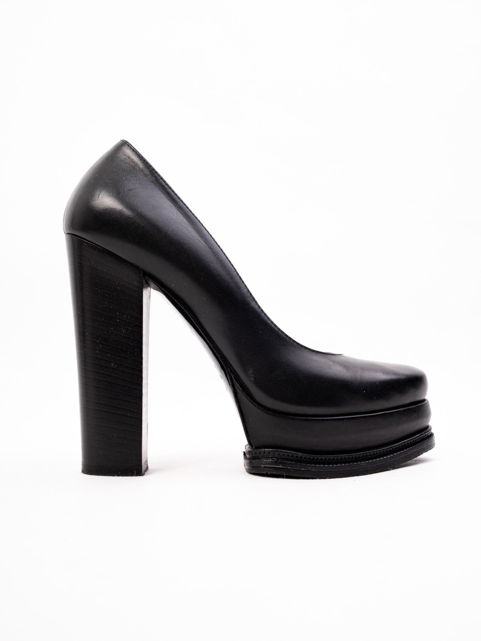 Perfect R&amp;Renzi Black Leather High-Heeled Shoes Size 36