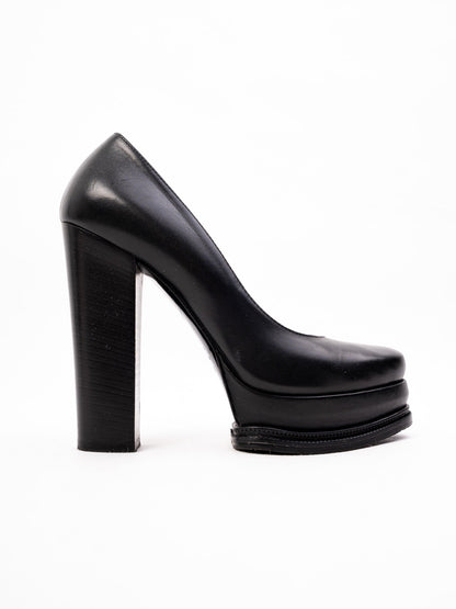Perfect R&amp;Renzi Black Leather High-Heeled Shoes Size 36