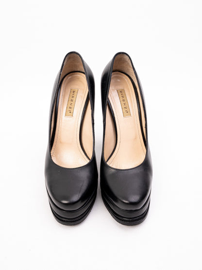 Perfect R&amp;Renzi Black Leather High-Heeled Shoes Size 36