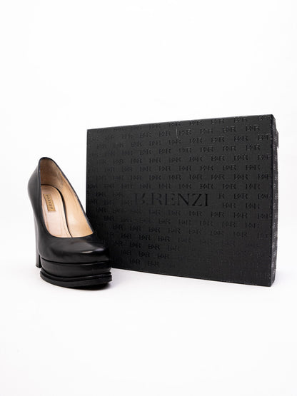 Perfect R&amp;Renzi Black Leather High-Heeled Shoes Size 36