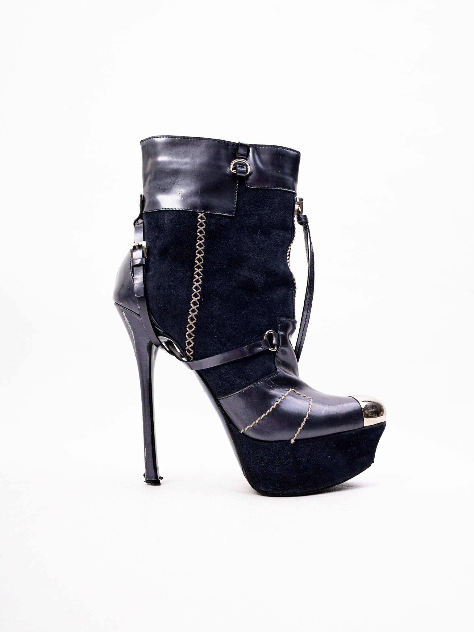 Excellent Gianmarco Lorenzi High-Heeled Leather Ankle Boots Size 36