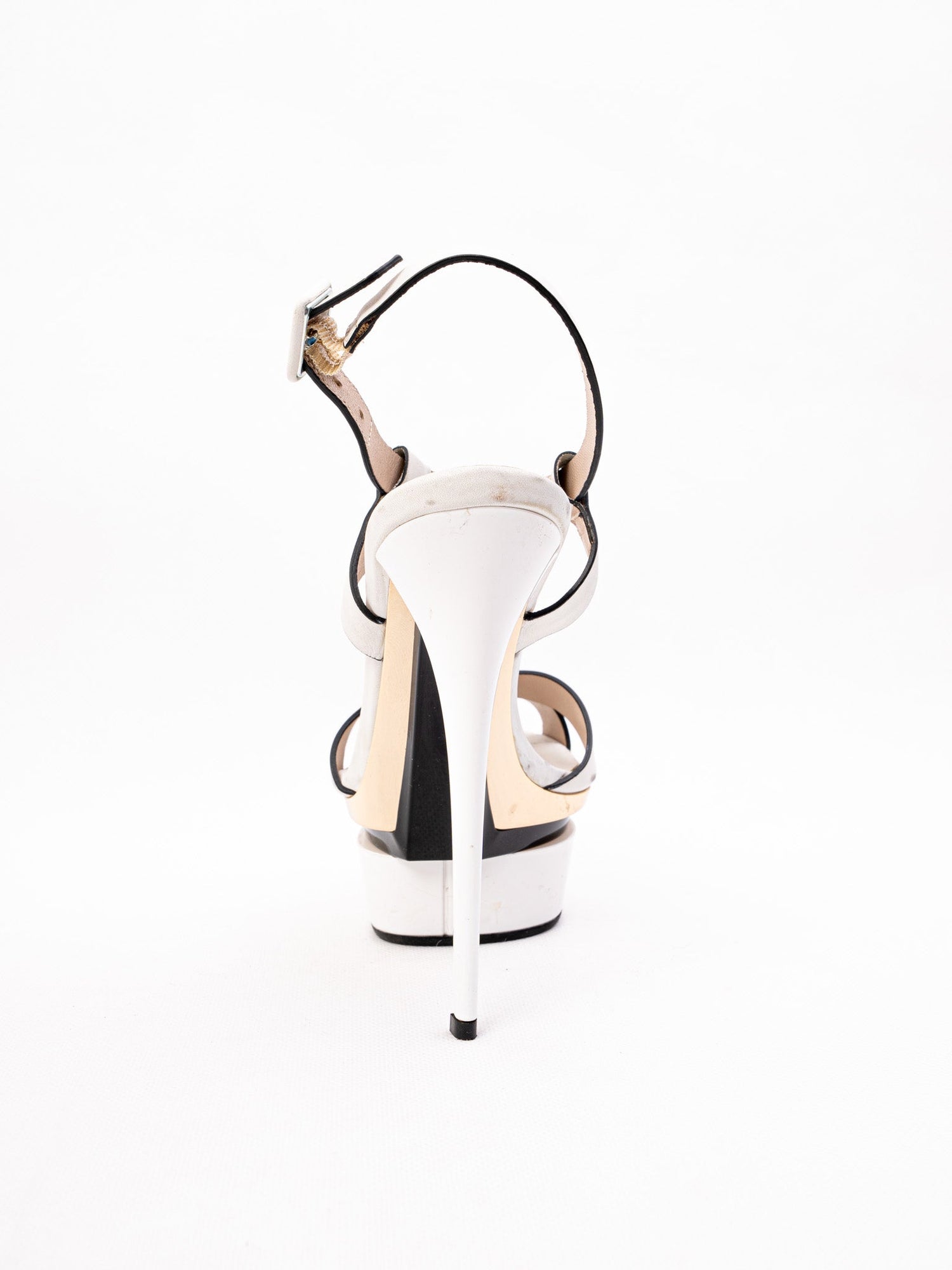 Lesilla White Leather High-Heeled Platform Sandals Size 37