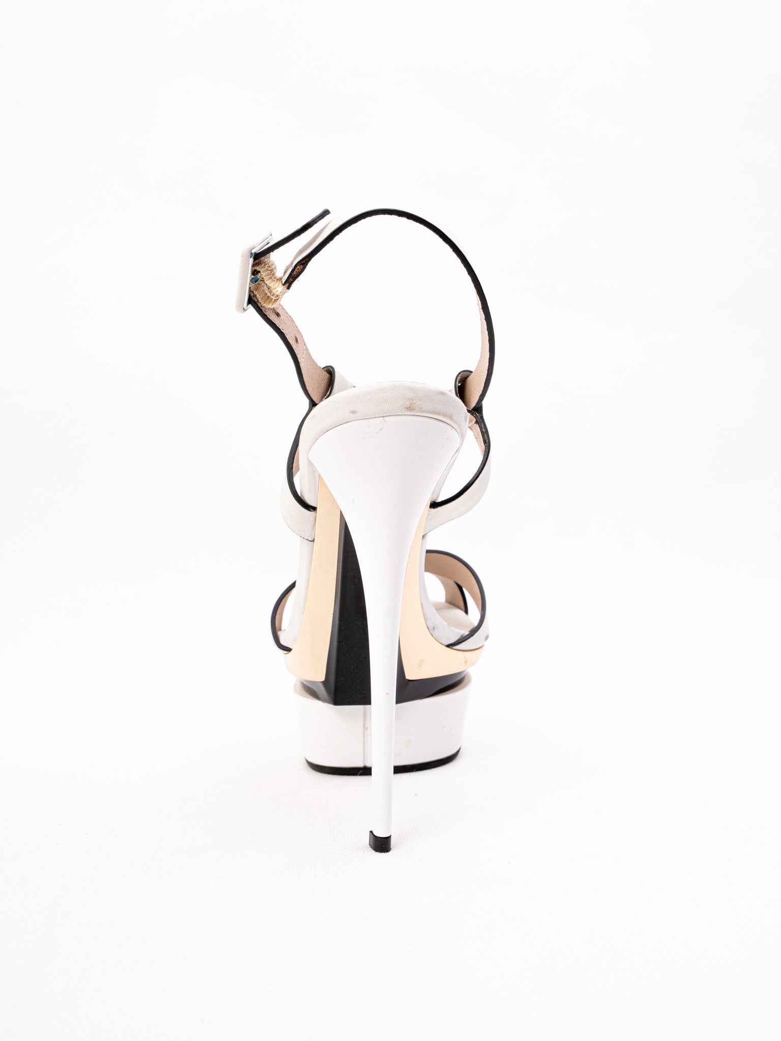 Lesilla White Leather High-Heeled Platform Sandals Size 37