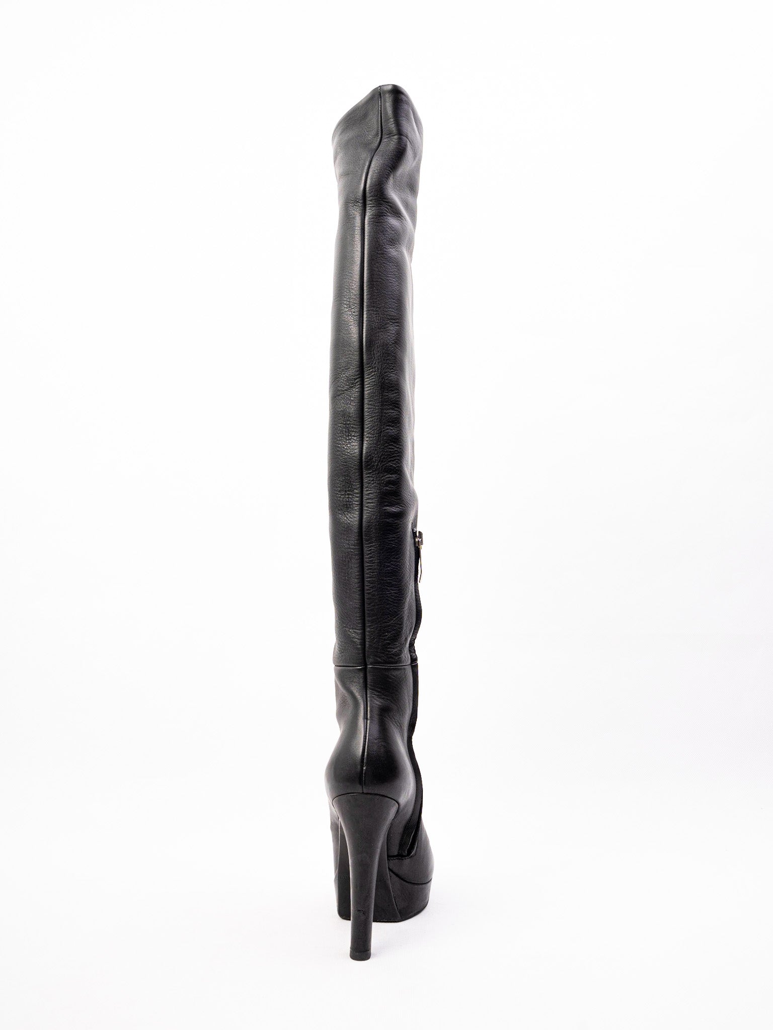 Excellent Gianmarco Lorenzi Black Leather Over-the-Knee Boots Size 36