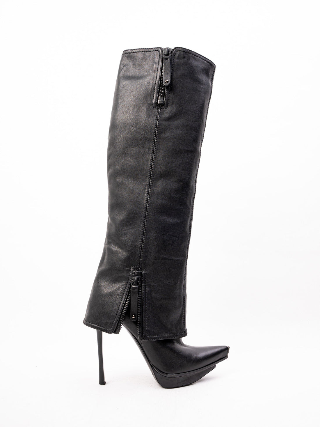 Excellent Gianmarco Lorenzi Black Cashmere Knee-High Stiletto Boots Size 36