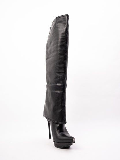 Excellent Gianmarco Lorenzi Black Cashmere Knee-High Stiletto Boots Size 36