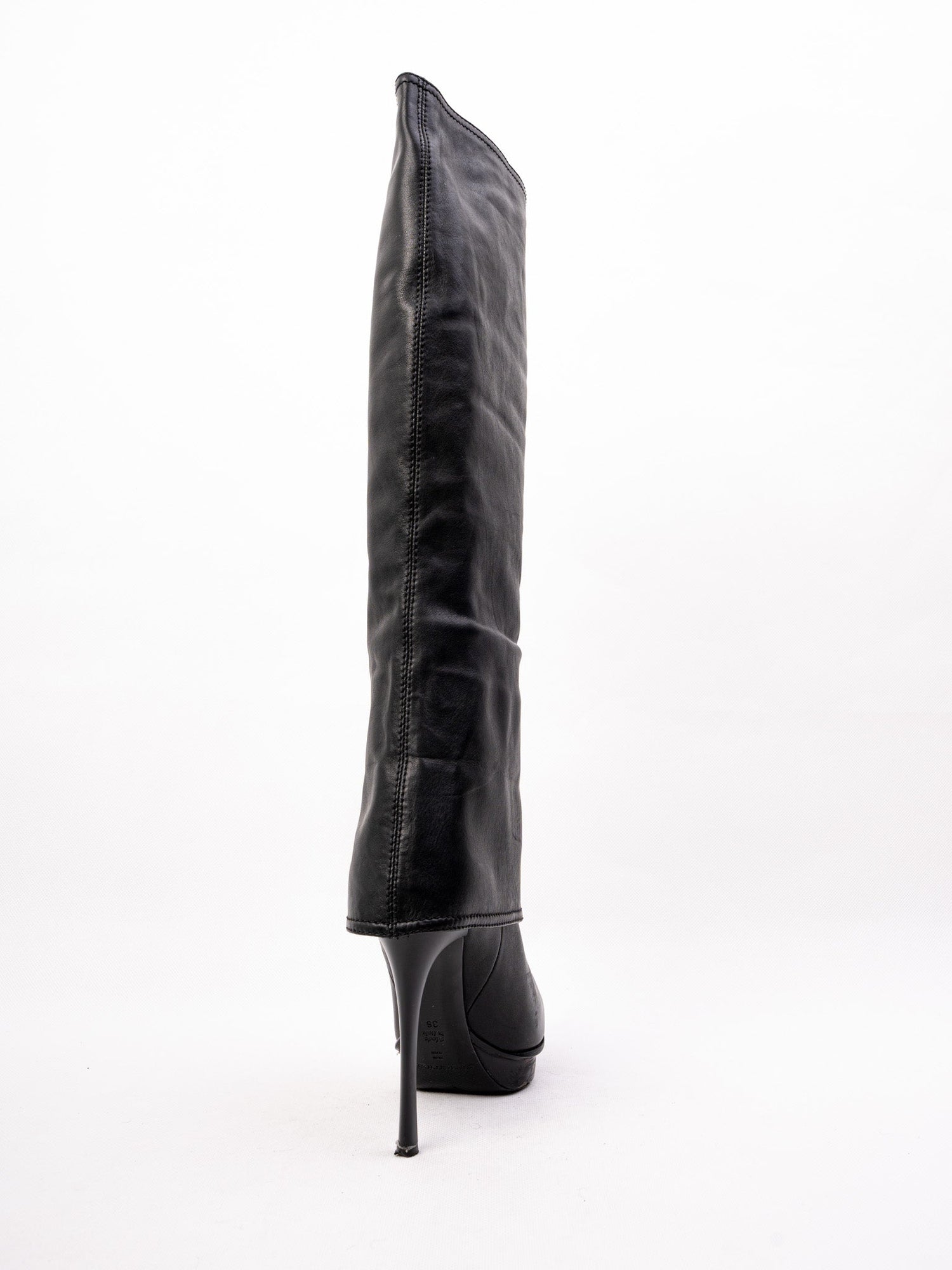 Excellent Gianmarco Lorenzi Black Cashmere Knee-High Stiletto Boots Size 36