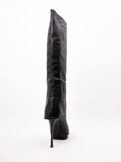 Excellent Gianmarco Lorenzi Black Cashmere Knee-High Stiletto Boots Size 36