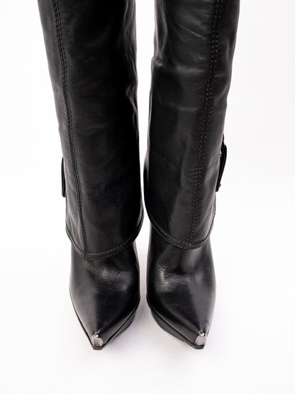 Excellent Gianmarco Lorenzi Black Cashmere Knee-High Stiletto Boots Size 36