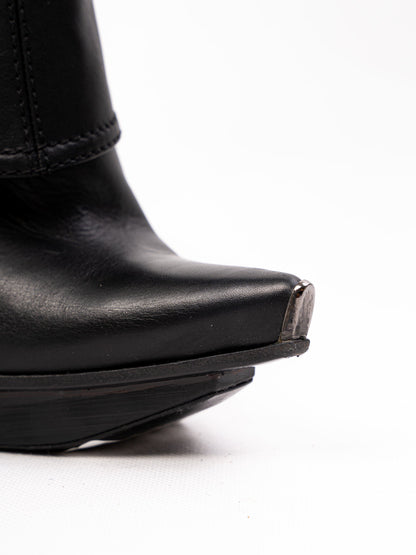 Excellent Gianmarco Lorenzi Black Cashmere Knee-High Stiletto Boots Size 36