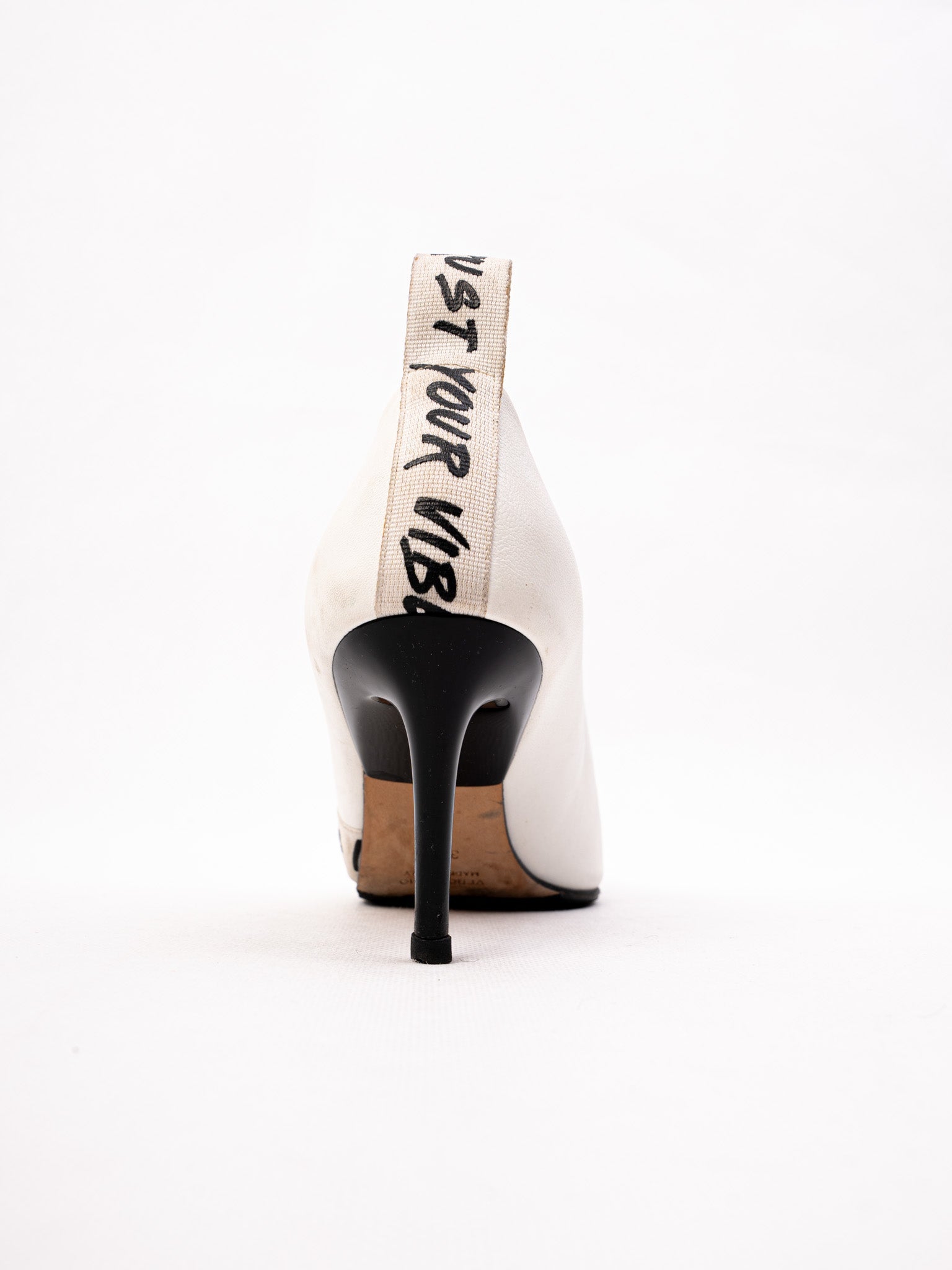 Good Baldan White High-Heeled Leather Shoes Size 36.5 with Unique Strap
