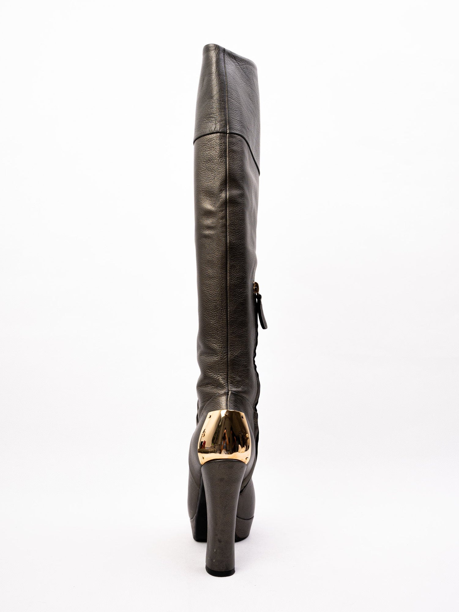 Excellent Baldan Gray Leather High-Heeled Boots Size 36